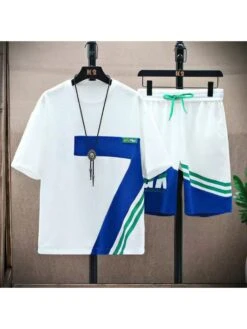 Ice Silk Colorblock Striped Fitted Short Sets