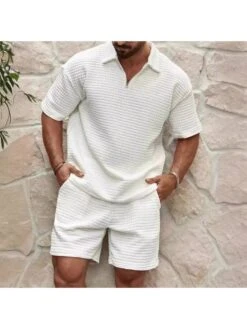 Solid Color Short Sleeve Down Collar Loose Short Sets