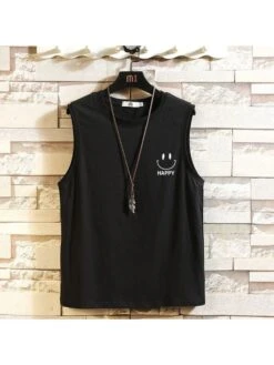 Drawstring Crewneck Smiley Vest Short Sets -Active Vogue P 20240618102405681 926