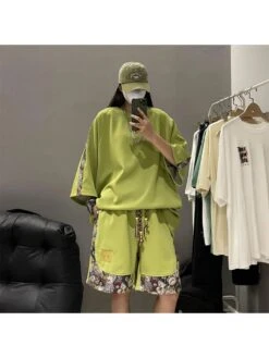 Front Page 5 Cartoon Pattern Cotton Retro Couple Short Sets