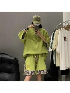 Cartoon Pattern Cotton Retro Couple Short Sets -Active Vogue P 20240618104425095 539