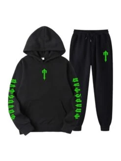 Letter Pattern Hooded Loose Long Sets