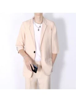 Solid Color Three-quarter Sleeve Fitted Three-Piece Long Sets