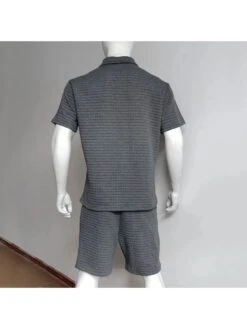 Plaid Short Sleeve Fitted Zip Polo & Short Sets -Active Vogue P 20240619105234124 501