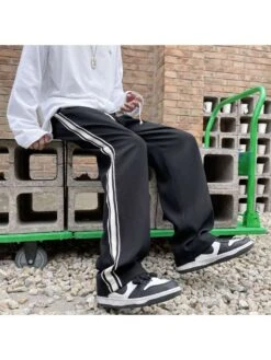 Striped High Rise Straight Long Pant