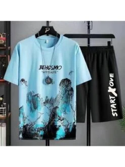 Alpine Pattern Crew Neck Loose Short Suit