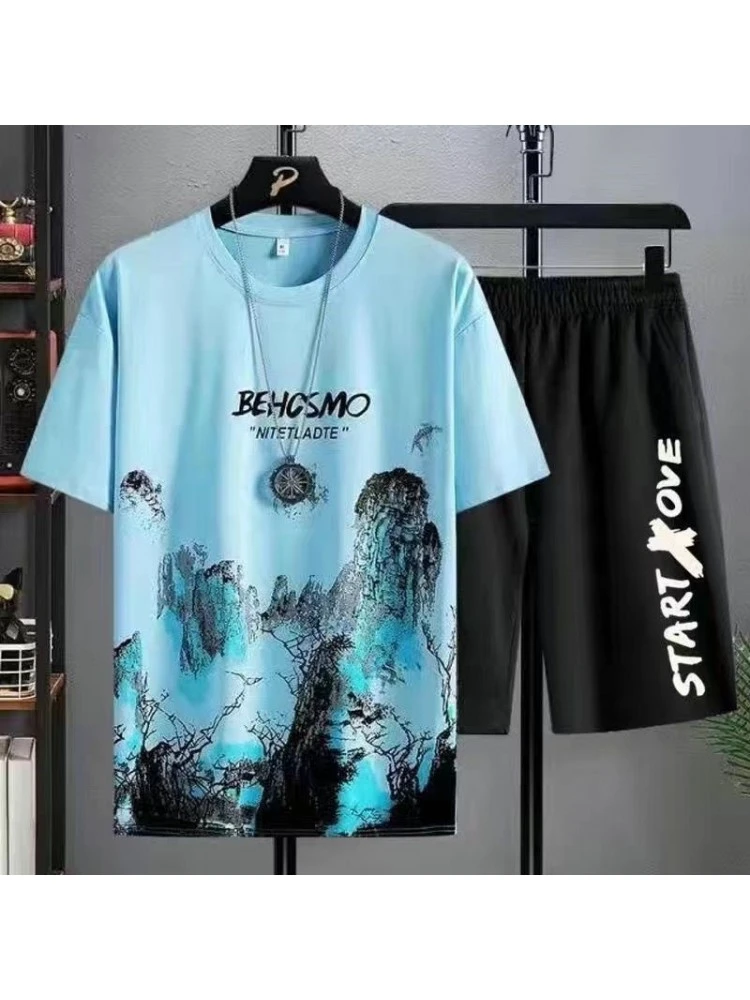 Alpine Pattern Crew Neck Loose Short Suit 3 Alpine Pattern Crew Neck Loose Short Suit