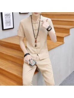 Solid Color Short Sleeve Fitted Long Sets