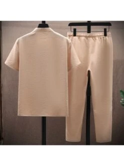 Solid Color Short Sleeve Fitted Long Sets -Active Vogue P 20240619142404929 807