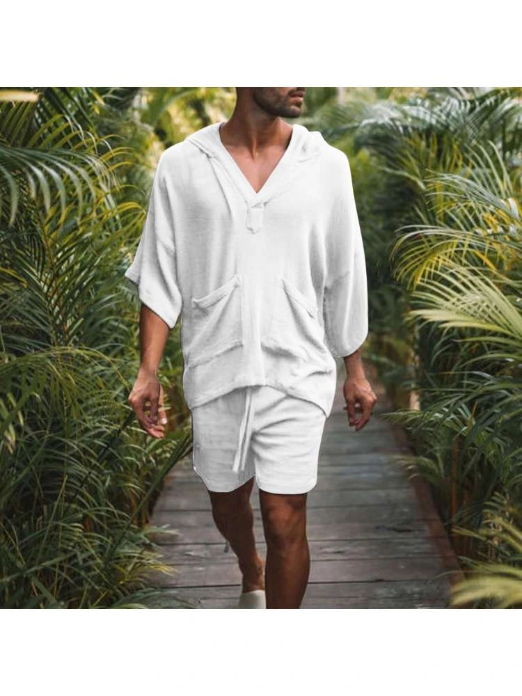 Patchwork Short Sleeve Loose Men's Short Sets 3 Patchwork Short Sleeve Loose Men's Short Sets