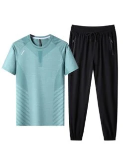 Colorblock Round Neck Loose Long Sets