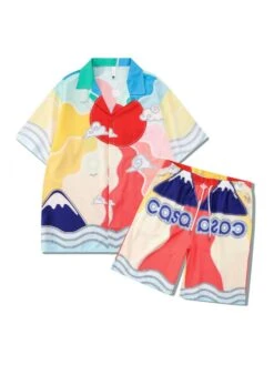 Letter Pattern Abstract Printing Leisure Shirt & Shorts Set