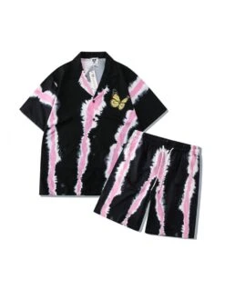 Butterfly Pattern Short Sleeve Loose Shirt Short Sets