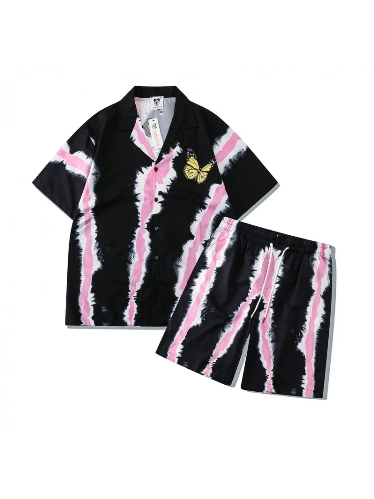 Butterfly Pattern Short Sleeve Loose Shirt Short Sets 3 Butterfly Pattern Short Sleeve Loose Shirt Short Sets