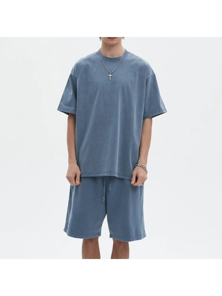 Solid Color Crewneck Raglan Couple Short Sets 3 Solid Color Crewneck Raglan Couple Short Sets