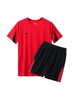 Colorblock Letter Pattern Quick-dry Fitted Short Sets