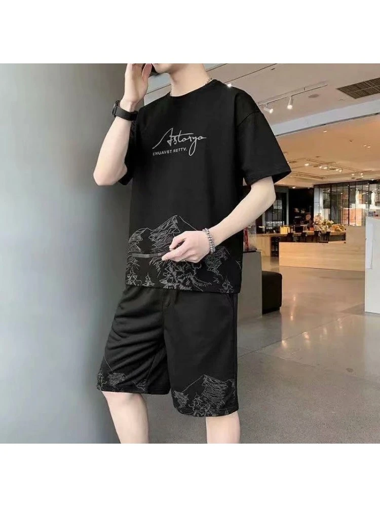 Letter Pattern Crewneck Fitted Thin Short Sets 3 Letter Pattern Crewneck Fitted Thin Short Sets