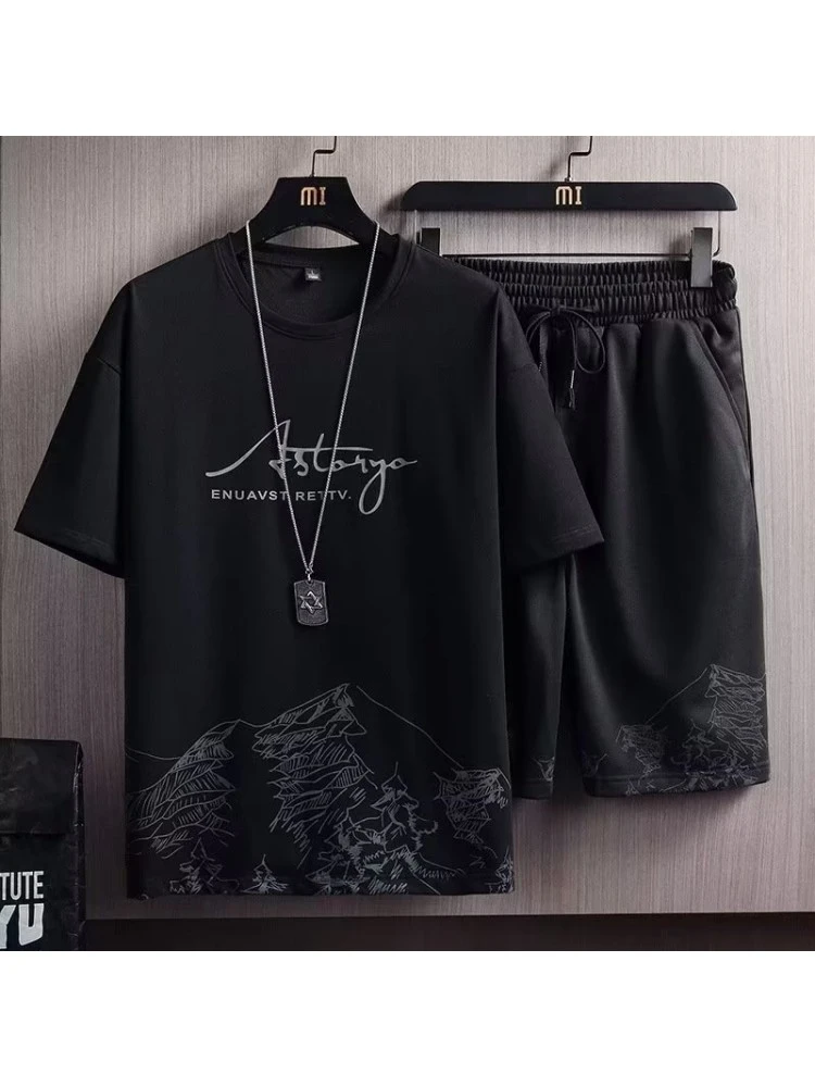 Letter Pattern Crewneck Fitted Thin Short Sets 4 Letter Pattern Crewneck Fitted Thin Short Sets - Image 2