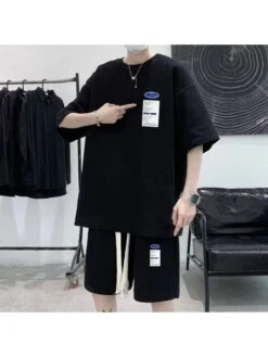 Waffle Drawstring Crewneck Loose Thin Short Sets -Active Vogue P 20240625092402774 965