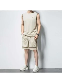 Embroidery Crewneck Ice Silk Fitted Short Sets