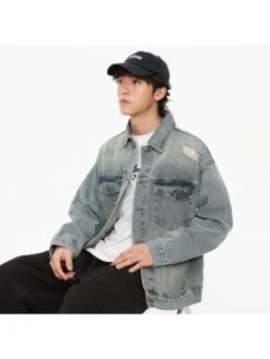 Letter Pattern Single Breasted Denim Men's Short Coats -Active Vogue P 20240625101233941 390