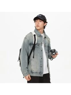 Letter Pattern Single Breasted Denim Men's Short Coats -Active Vogue P 20240625101234452 407