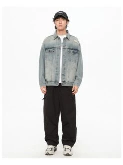 Letter Pattern Single Breasted Denim Men's Short Coats -Active Vogue P 20240625101236451 382