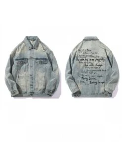 Letter Pattern Single Breasted Denim Men's Short Coats -Active Vogue P 20240625101237677 234