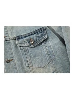 Letter Pattern Single Breasted Denim Men's Short Coats -Active Vogue P 20240625101238295 887