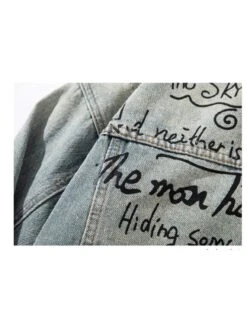 Letter Pattern Single Breasted Denim Men's Short Coats -Active Vogue P 20240625101239018 136