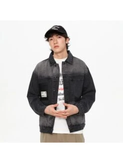 Badge Letter Men's Denim Short Coats