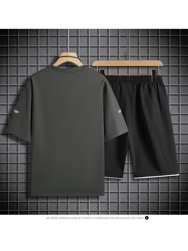 Solid Color Crewneck Ice Silk Tees And Shorts Sets 4 Solid Color Crewneck Ice Silk Tees And Shorts Sets - Image 2